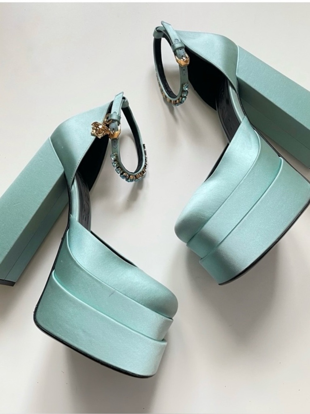 Versace Aevitas Platform Heels Chunky Platform Jewels Logo Medusa Charm 38.5